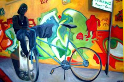 Cyclist and graffiti